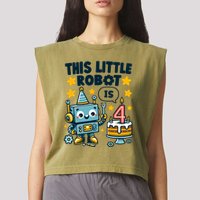 4th Birthday Boy 4 Year Old Robotics Robot 4th Birthday Garment-Dyed Women's Muscle Tee