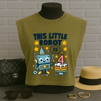 4th Birthday Boy 4 Year Old Robotics Robot 4th Birthday Garment-Dyed Women's Muscle Tee