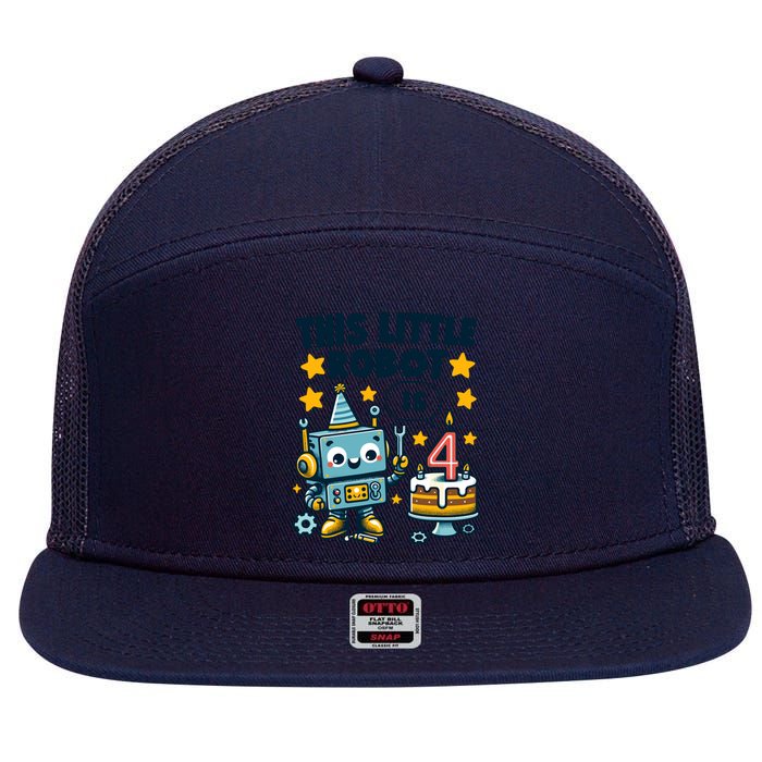 4th Birthday Boy 4 Year Old Robotics Robot 4th Birthday 7 Panel Mesh Trucker Snapback Hat