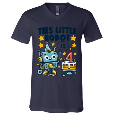 4th Birthday Boy 4 Year Old Robotics Robot 4th Birthday V-Neck T-Shirt
