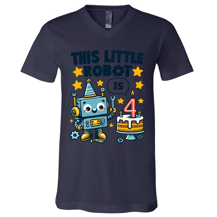 4th Birthday Boy 4 Year Old Robotics Robot 4th Birthday V-Neck T-Shirt
