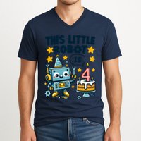 4th Birthday Boy 4 Year Old Robotics Robot 4th Birthday V-Neck T-Shirt