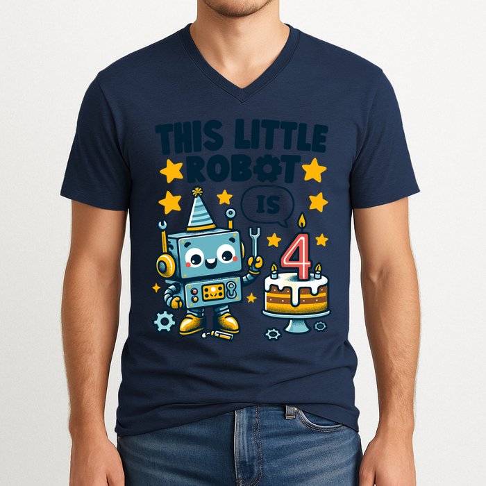 4th Birthday Boy 4 Year Old Robotics Robot 4th Birthday V-Neck T-Shirt