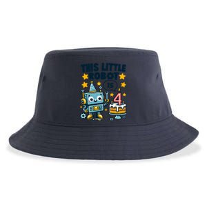 4th Birthday Boy 4 Year Old Robotics Robot 4th Birthday Sustainable Bucket Hat