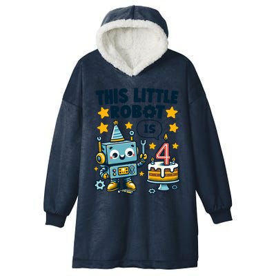 4th Birthday Boy 4 Year Old Robotics Robot 4th Birthday Hooded Wearable Blanket