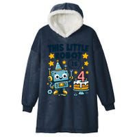 4th Birthday Boy 4 Year Old Robotics Robot 4th Birthday Hooded Wearable Blanket