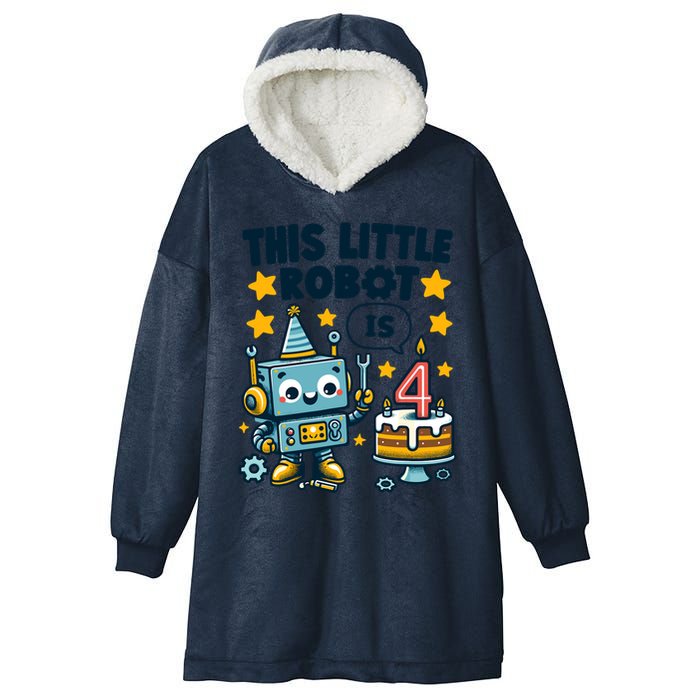 4th Birthday Boy 4 Year Old Robotics Robot 4th Birthday Hooded Wearable Blanket