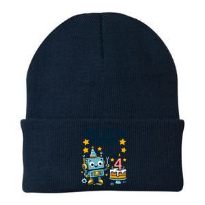 4th Birthday Boy 4 Year Old Robotics Robot 4th Birthday Knit Cap Winter Beanie