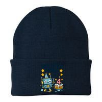 4th Birthday Boy 4 Year Old Robotics Robot 4th Birthday Knit Cap Winter Beanie