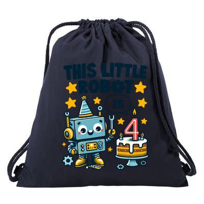 4th Birthday Boy 4 Year Old Robotics Robot 4th Birthday Drawstring Bag