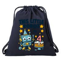 4th Birthday Boy 4 Year Old Robotics Robot 4th Birthday Drawstring Bag