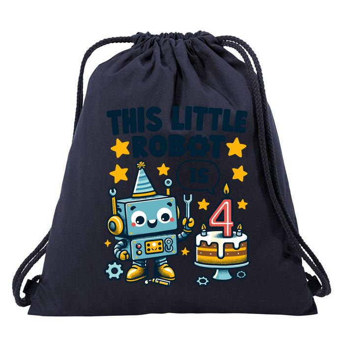 4th Birthday Boy 4 Year Old Robotics Robot 4th Birthday Drawstring Bag