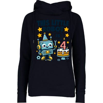 4th Birthday Boy 4 Year Old Robotics Robot 4th Birthday Womens Funnel Neck Pullover Hood