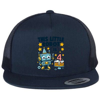 4th Birthday Boy 4 Year Old Robotics Robot 4th Birthday Flatbill Hat