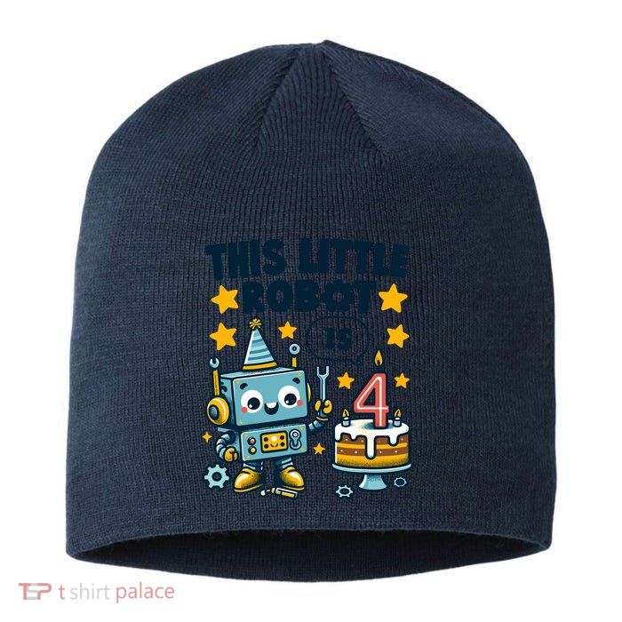 4th Birthday Boy 4 Year Old Robotics Robot 4th Birthday Sustainable Beanie