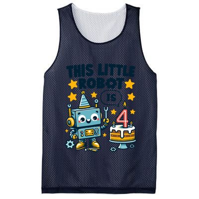 4th Birthday Boy 4 Year Old Robotics Robot 4th Birthday Mesh Reversible Basketball Jersey Tank