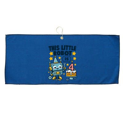 4th Birthday Boy 4 Year Old Robotics Robot 4th Birthday Large Microfiber Waffle Golf Towel