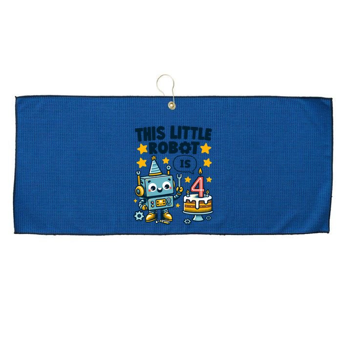 4th Birthday Boy 4 Year Old Robotics Robot 4th Birthday Large Microfiber Waffle Golf Towel