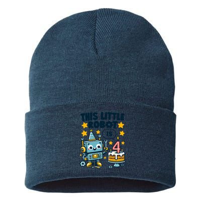 4th Birthday Boy 4 Year Old Robotics Robot 4th Birthday Sustainable Knit Beanie