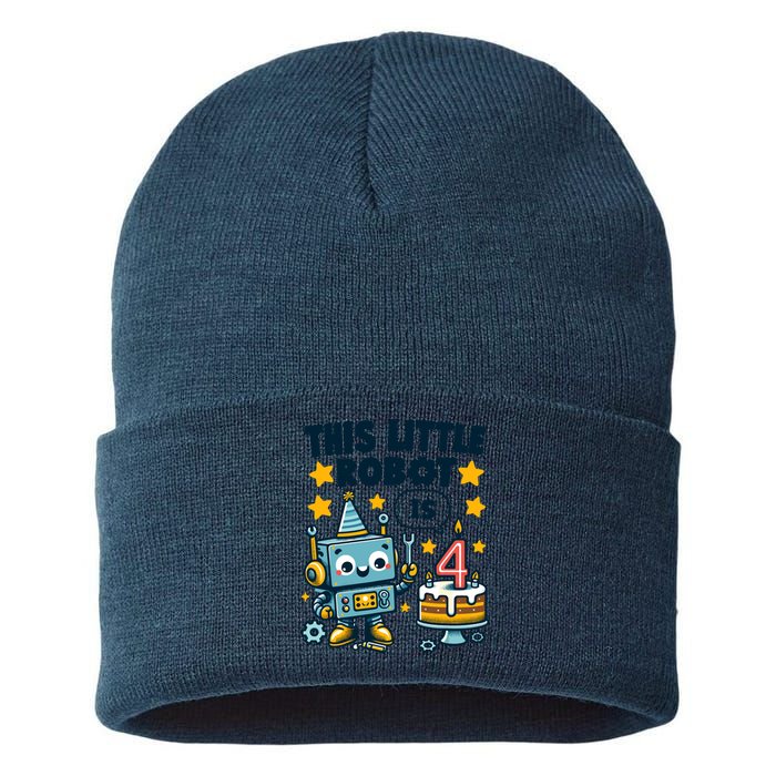 4th Birthday Boy 4 Year Old Robotics Robot 4th Birthday Sustainable Knit Beanie