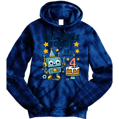 4th Birthday Boy 4 Year Old Robotics Robot 4th Birthday Tie Dye Hoodie