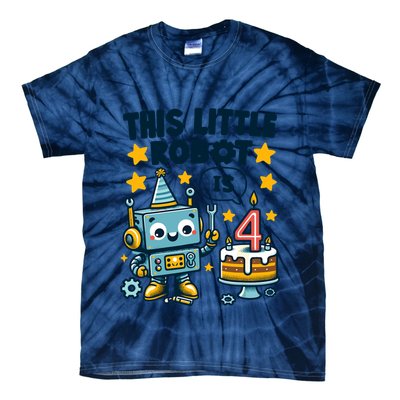 4th Birthday Boy 4 Year Old Robotics Robot 4th Birthday Tie-Dye T-Shirt