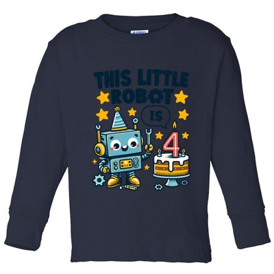 4th Birthday Boy 4 Year Old Robotics Robot 4th Birthday Toddler Long Sleeve Shirt