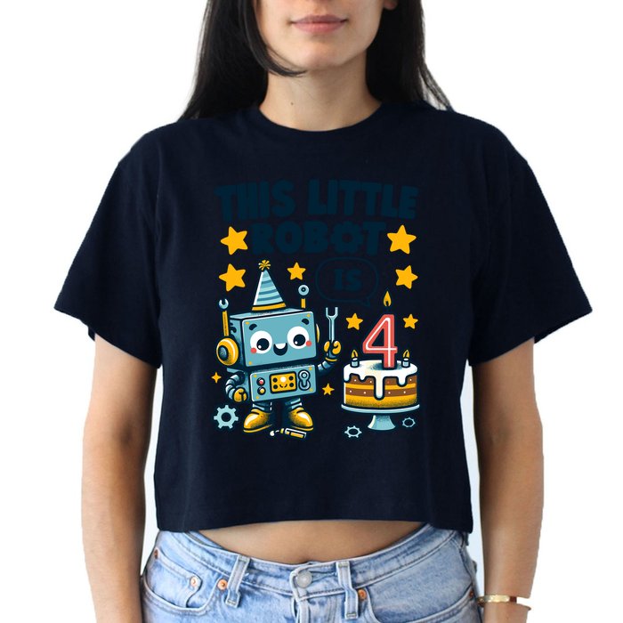 4th Birthday Boy 4 Year Old Robotics Robot 4th Birthday Crop Top
