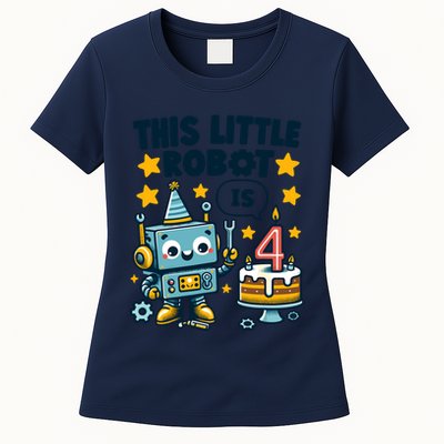 4th Birthday Boy 4 Year Old Robotics Robot 4th Birthday Womens T-Shirt