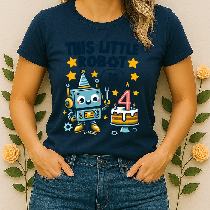 4th Birthday Boy 4 Year Old Robotics Robot 4th Birthday Womens T-Shirt