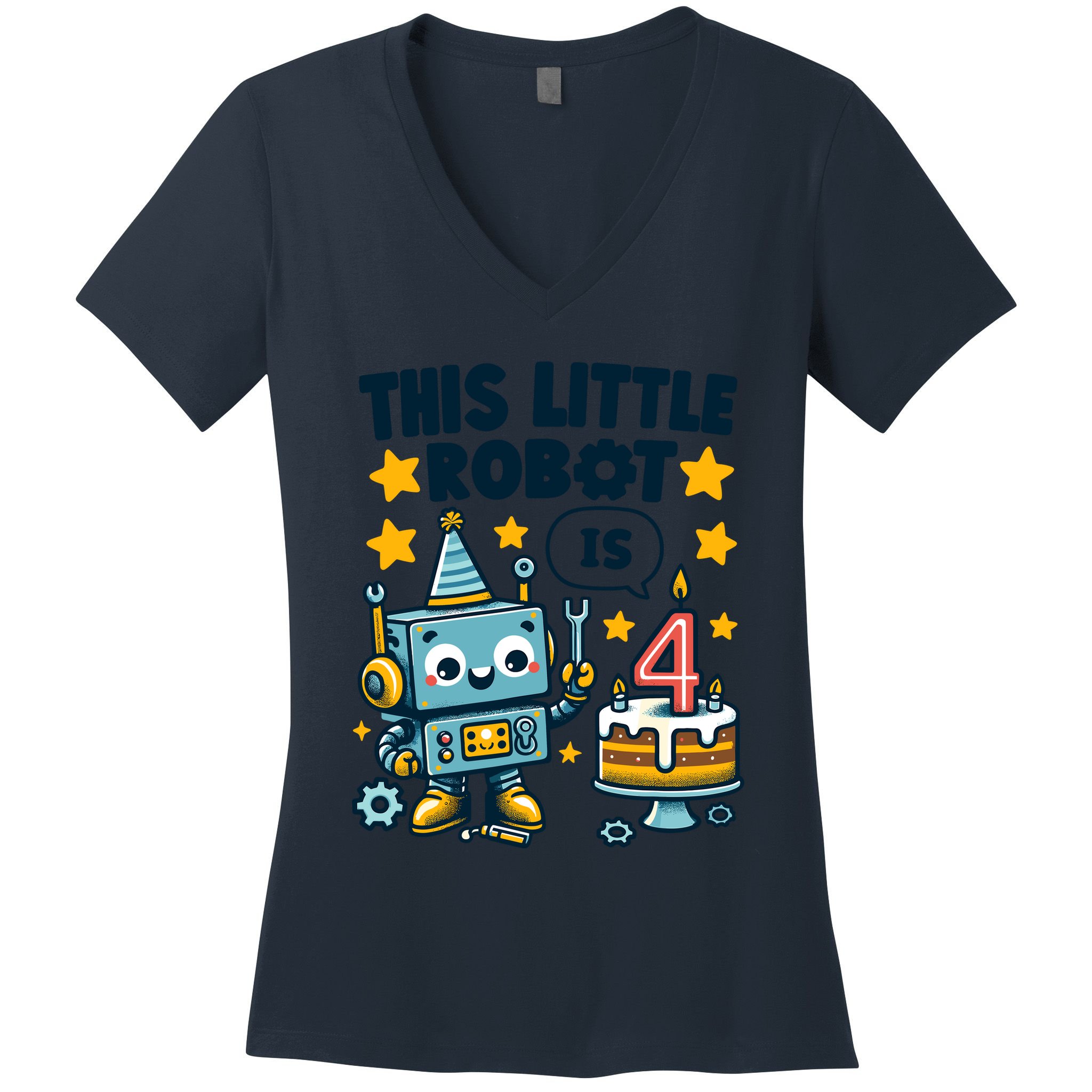 4th Birthday Boy 4 Year Old Robotics Robot 4th Birthday Women's V-Neck T-Shirt