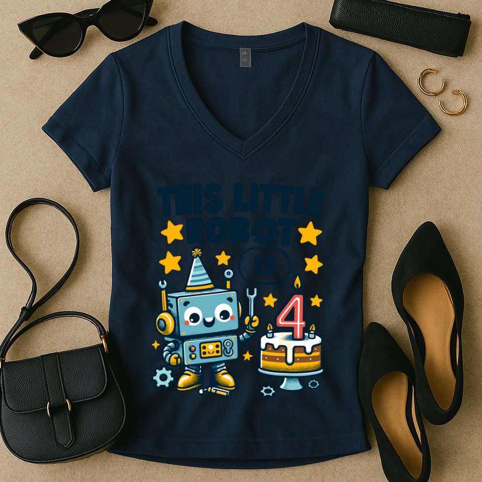 4th Birthday Boy 4 Year Old Robotics Robot 4th Birthday Women's V-Neck T-Shirt