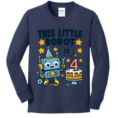 4th Birthday Boy 4 Year Old Robotics Robot 4th Birthday Kids Long Sleeve Shirt