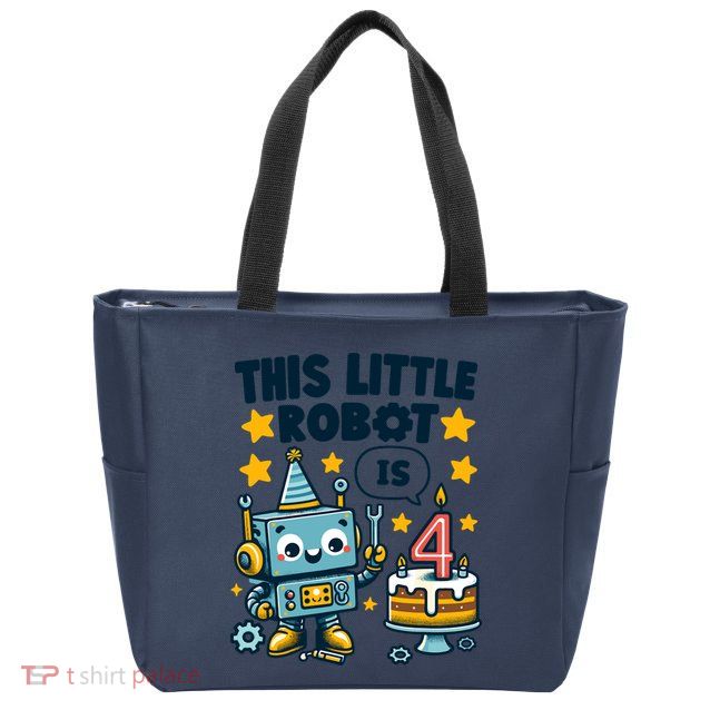 4th Birthday Boy 4 Year Old Robotics Robot 4th Birthday Zip Tote Bag
