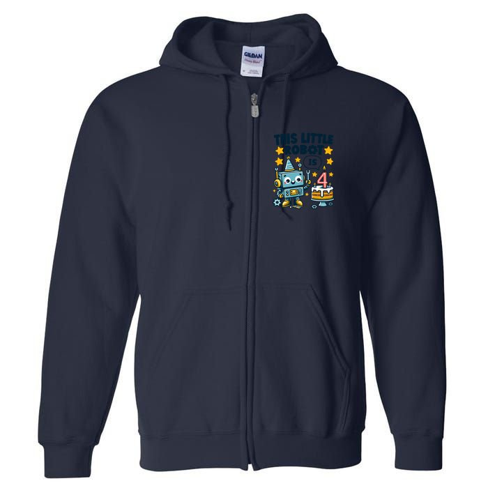 4th Birthday Boy 4 Year Old Robotics Robot 4th Birthday Full Zip Hoodie