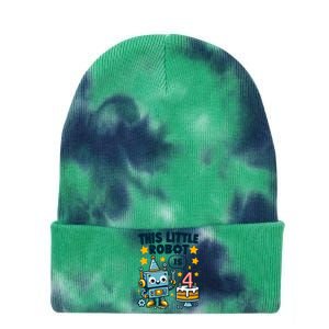 4th Birthday Boy 4 Year Old Robotics Robot 4th Birthday Tie Dye 12in Knit Beanie