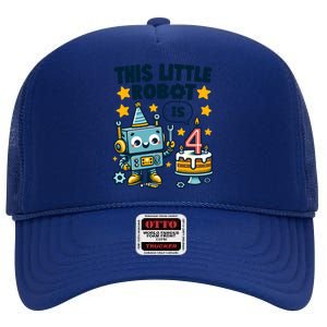 4th Birthday Boy 4 Year Old Robotics Robot 4th Birthday High Crown Mesh Back Trucker Hat