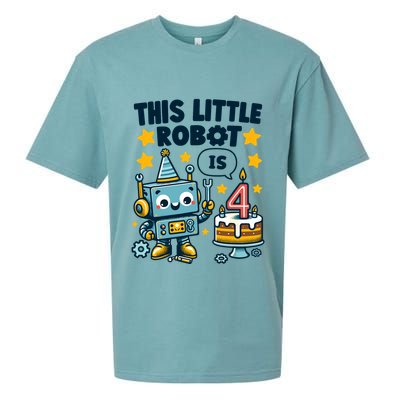 4th Birthday Boy 4 Year Old Robotics Robot 4th Birthday Sueded Cloud Jersey T-Shirt