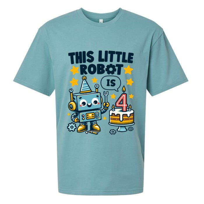 4th Birthday Boy 4 Year Old Robotics Robot 4th Birthday Sueded Cloud Jersey T-Shirt