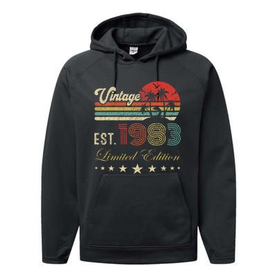 40th Birthday Born 1983 Vintage Limited Edition 40 Birthday Performance Fleece Hoodie