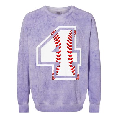 4th Birthday Baseball Big Number Four 4 Year Old Cute Gift Colorblast Crewneck Sweatshirt