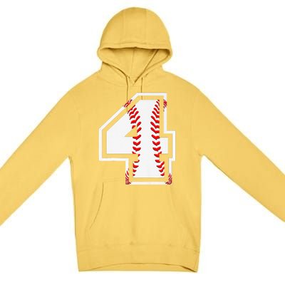 4th Birthday Baseball Big Number Four 4 Year Old Cute Gift Premium Pullover Hoodie