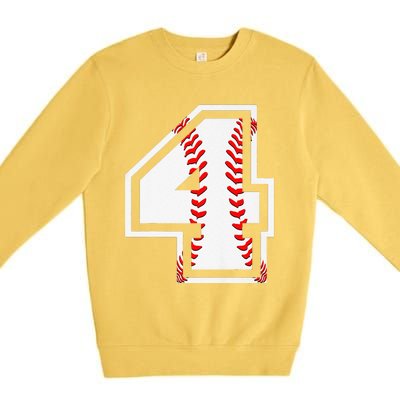 4th Birthday Baseball Big Number Four 4 Year Old Cute Gift Premium Crewneck Sweatshirt