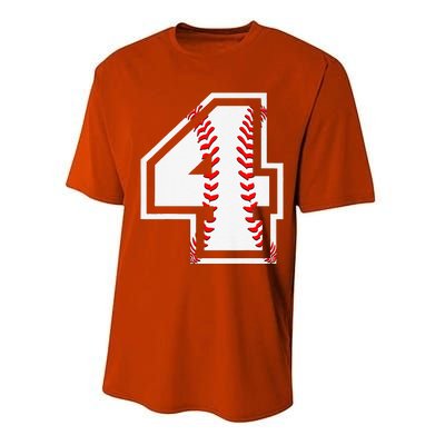 4th Birthday Baseball Big Number Four 4 Year Old Cute Gift Performance Sprint T-Shirt