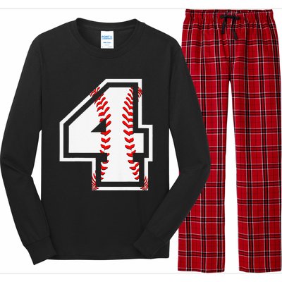 4th Birthday Baseball Big Number Four 4 Year Old Cute Gift Long Sleeve Pajama Set