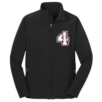 4th Birthday Baseball Big Number Four 4 Year Old Cute Gift Core Soft Shell Jacket