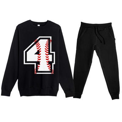 4th Birthday Baseball Big Number Four 4 Year Old Cute Gift Premium Crewneck Sweatsuit Set