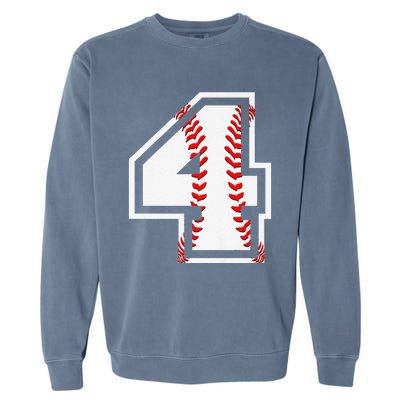 4th Birthday Baseball Big Number Four 4 Year Old Cute Gift Garment-Dyed Sweatshirt