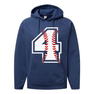 4th Birthday Baseball Big Number Four 4 Year Old Cute Gift Performance Fleece Hoodie