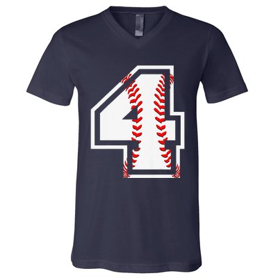 4th Birthday Baseball Big Number Four 4 Year Old Cute Gift V-Neck T-Shirt